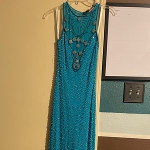 Teal Beaded Prom Gown